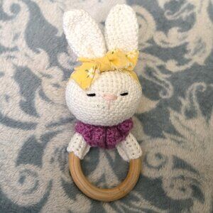 Perfect for Easter - Baby Bunny Rattle and Teether - Handmade Amigurumi Crochet